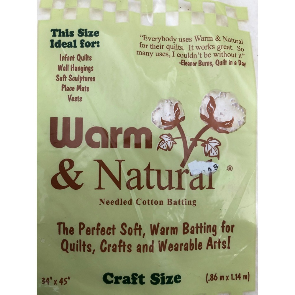 Warm & Natural Needled Cotton Batting Craft Size 34 x 45 Item 2310 NOS Quilt DIY